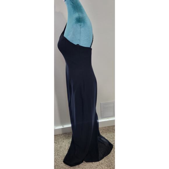 Tiffany Designs Dress Womens 8 Long Black Embellished One Shoulder Sleek Dress - Picture 4 of 10